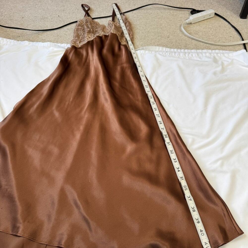 VTG Y2K Leigh Bantivoglio Silk M Brown Slip Dress Lace Slinky Whimsigoth Fairy - Picture 9 of 13